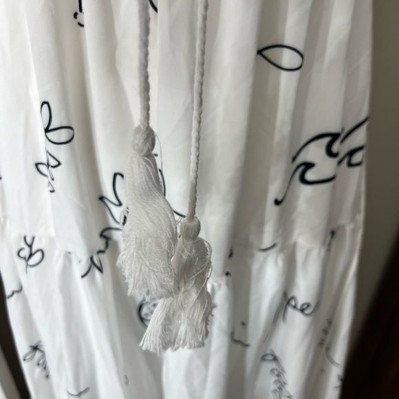 White Navy Blue Tie Front Cut Out Tiered Maxi Dress - Picture 4 of 15